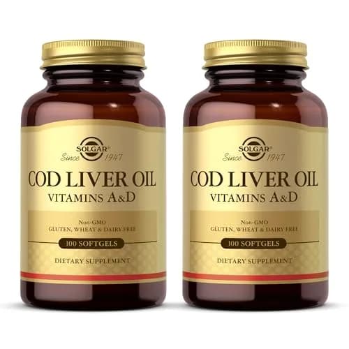 Solgar Cod Liver Oil - 100 Softgels Pack of 2 | Vitamins A & D Support, Non-GMO, Gluten Free thumbnail 1
