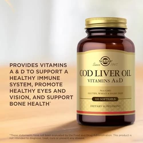 Solgar Cod Liver Oil - 100 Softgels Pack of 2 | Vitamins A & D Support, Non-GMO, Gluten Free thumbnail 5