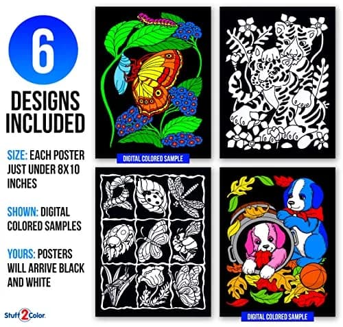 Stuff2Color Velvet Coloring Posters - 6 Pack (Approx. 8x10 inches Each) | Arts and Crafts Fun for All Ages thumbnail 2