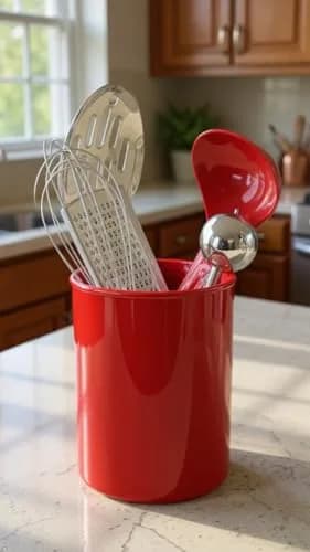 Reston Lloyd Calypso Basics Plastic Utensil Holder, Red | Brighten Kitchen & Organize Utensils thumbnail 7