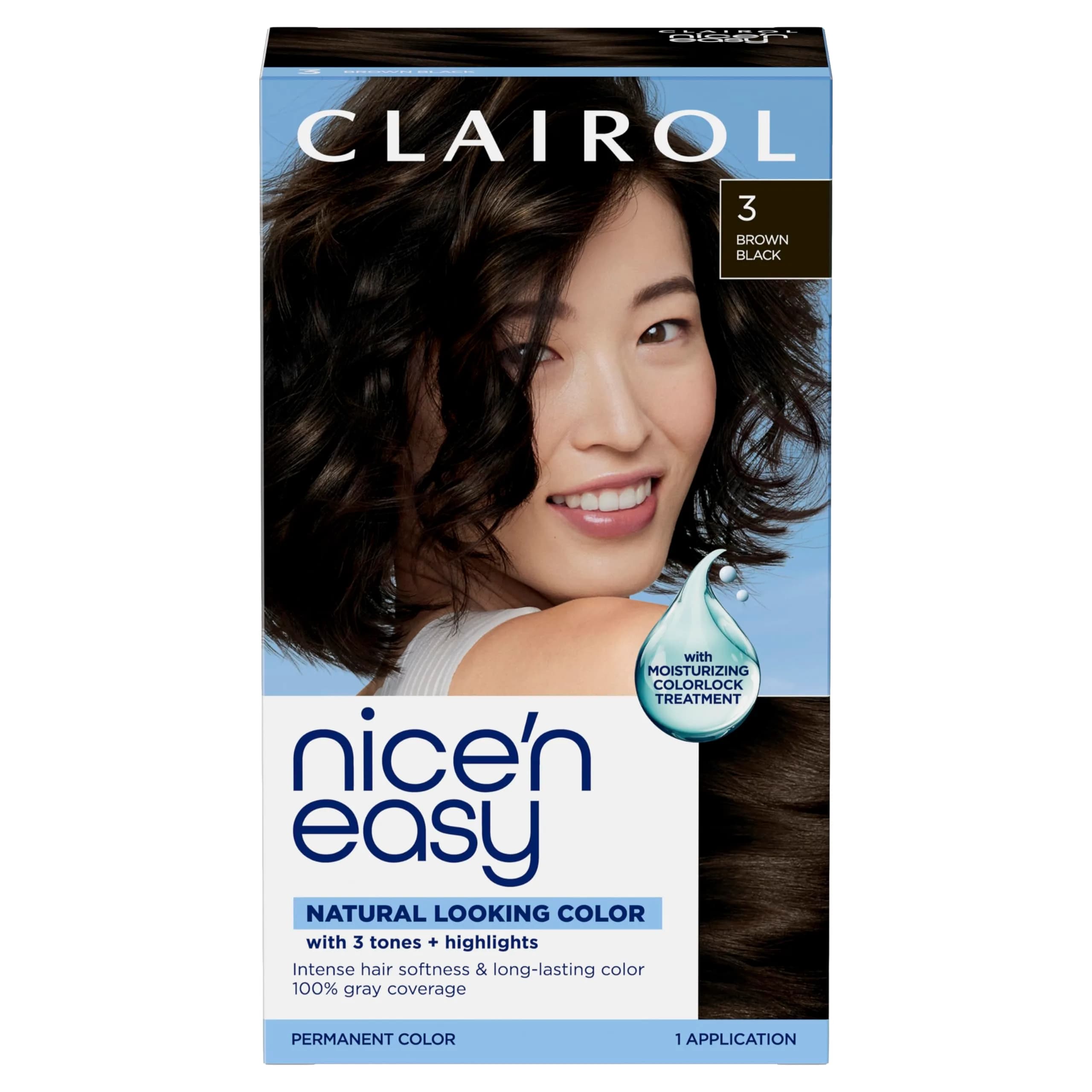 Clairol Nice'n Easy Permanent Hair Dye 3 Brown Black, 6.26 Fl Oz (Pack of 1) | 100% Gray Coverage