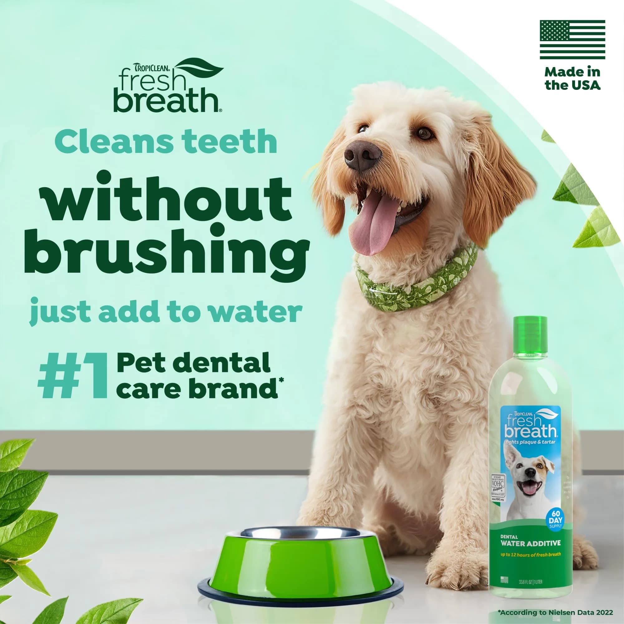 TropiClean Fresh Breath Dental Water Additive, Dog Breath Freshener, 33.8oz thumbnail 2