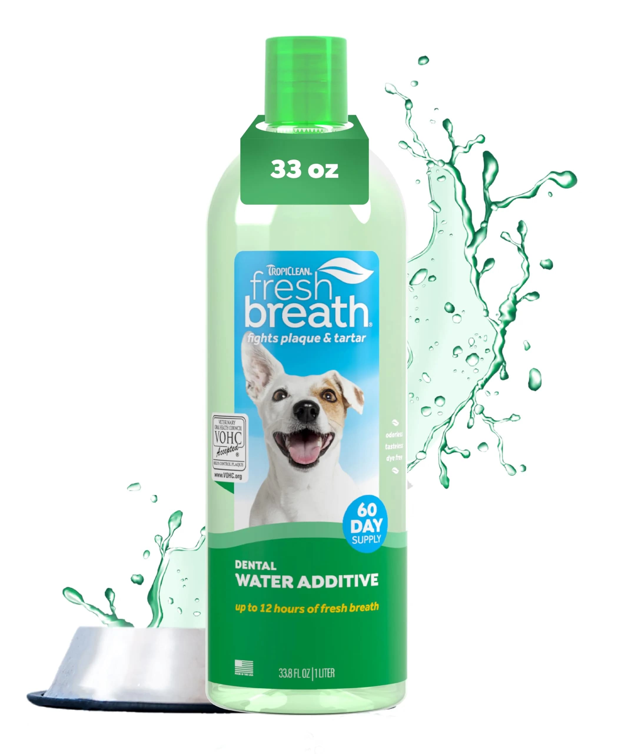 TropiClean Fresh Breath Water Additive for Hip & Joint Support 473ml (16 Fl Oz) | VOHC Accepted Dental Care — Clear / 33.8 Ounce