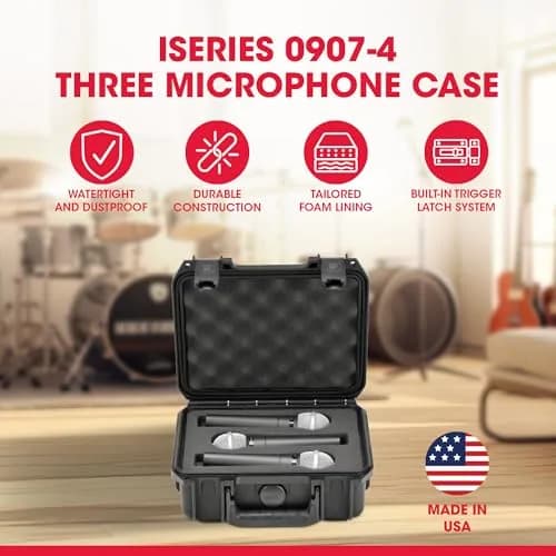 SKB iSeries Waterproof Microphone Hard Case with 3-Slot Foam Interior | Protects Mics Up to 8.5-inch Long thumbnail 2