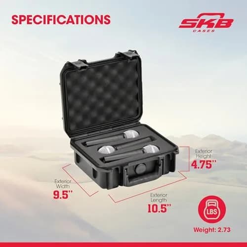 SKB iSeries Waterproof Microphone Hard Case with 3-Slot Foam Interior | Protects Mics Up to 8.5-inch Long thumbnail 3