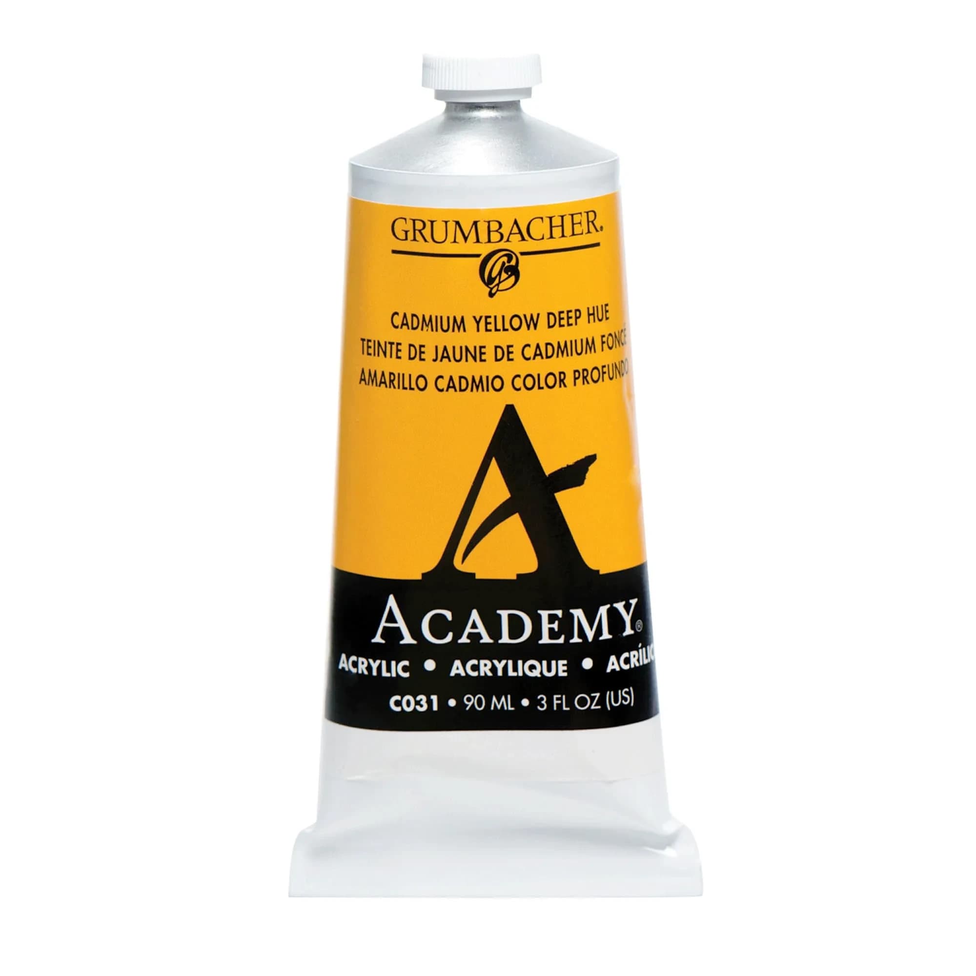 Grumbacher Academy Acrylic Cadmium Yellow Deep Hue 90ml (3 Fl Oz) | ASTM Lightfastness 1-Excellent
