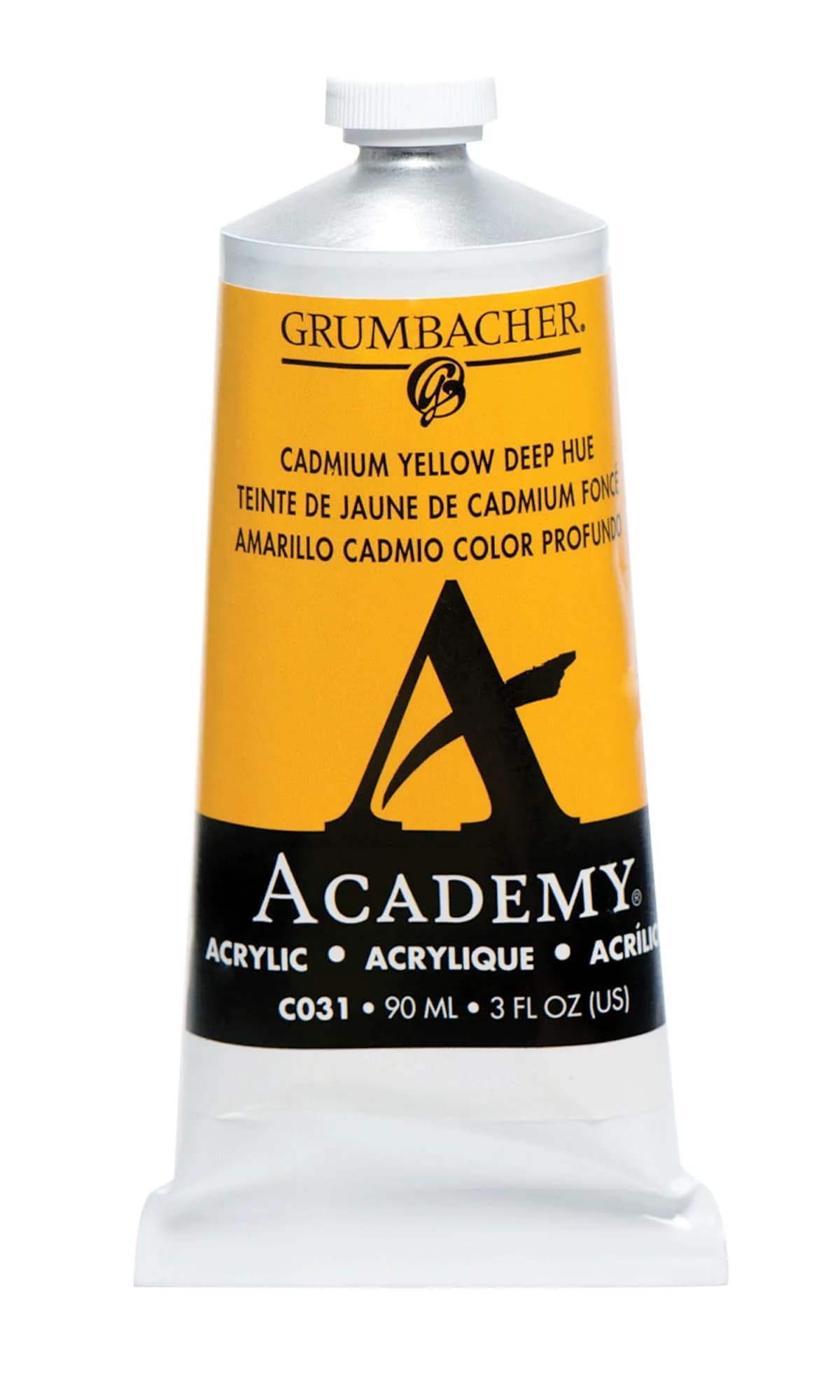 Grumbacher Academy Acrylic Cadmium Yellow Deep Hue 90ml (3 Fl Oz) | ASTM Lightfastness 1-Excellent — Cadmium Yellow Deep