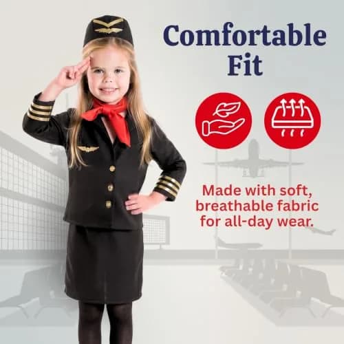 Dress Up America Flight Attendant Costume Set for Girls - Toddler 2 (Black) | Authentic Role-Play Outfit thumbnail 4