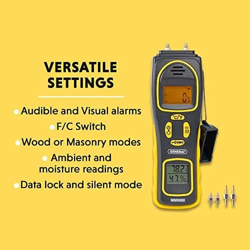 General Tools MMH800 Pin/Pinless Moisture Meter with Temp & Humidity | Accurate Mold Detection in Home thumbnail 5