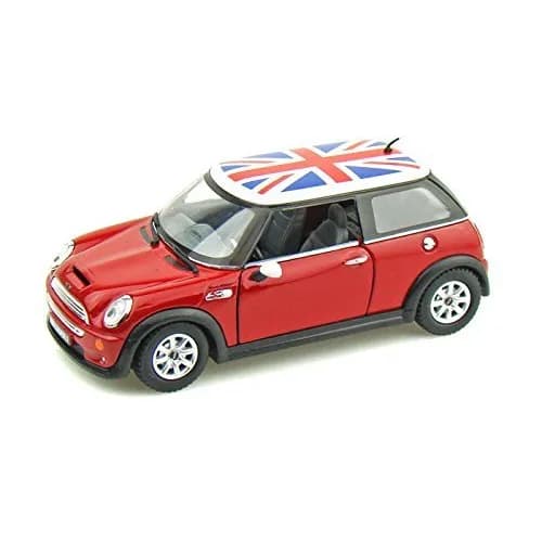 KiNSMART Mini Cooper S Die-Cast Model Car 1:28 Scale 12.7cm (5 inches) | Authentic USA Import — Red British Flag
