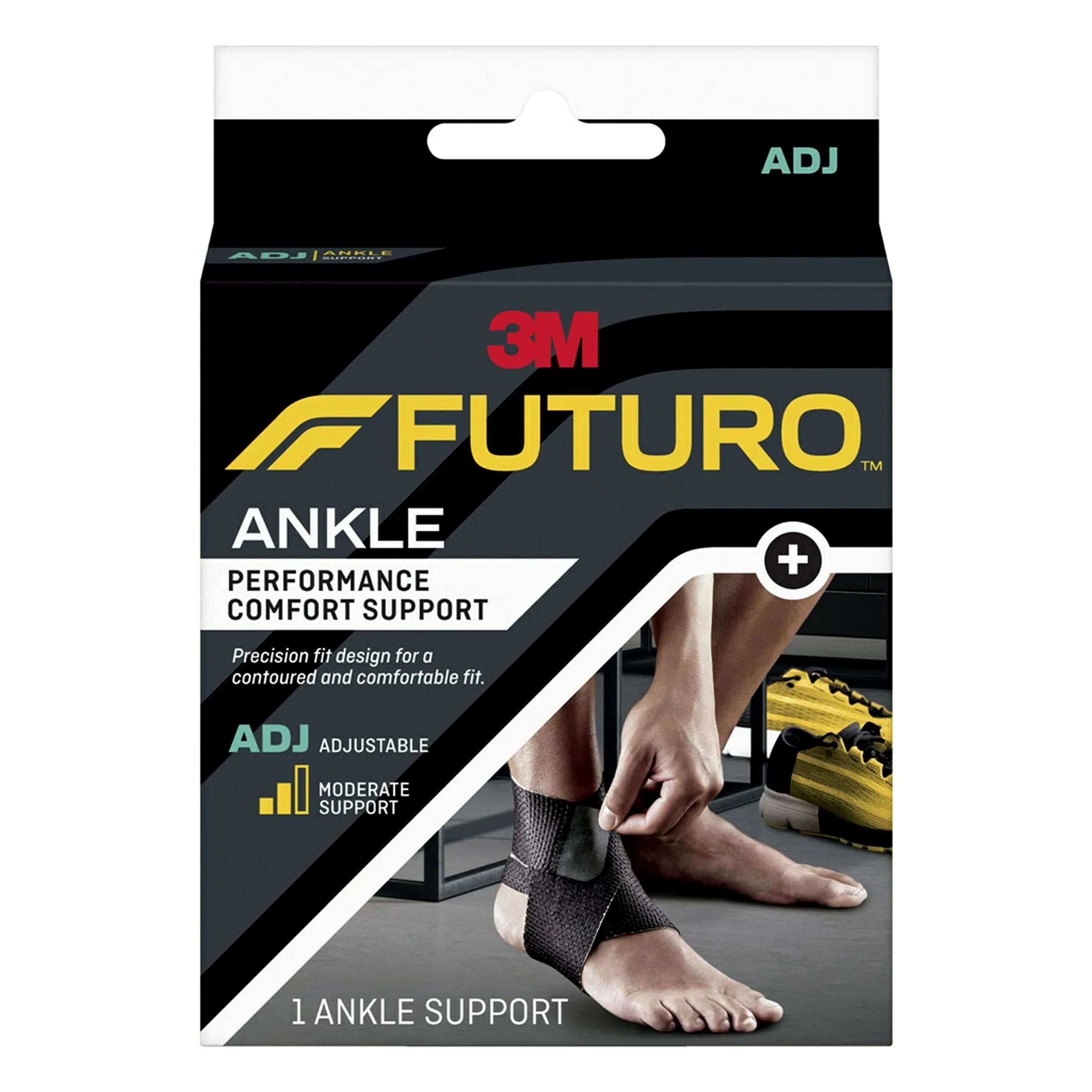 Futuro Performance Ankle Support Brace with Adjustable Straps & Breathable Fabric | Black — Black