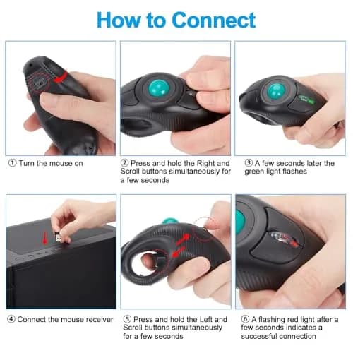 welspo Wireless USB Finger Trackball Mouse with Green Ball | Ambidextrous Laser Sensor thumbnail 10
