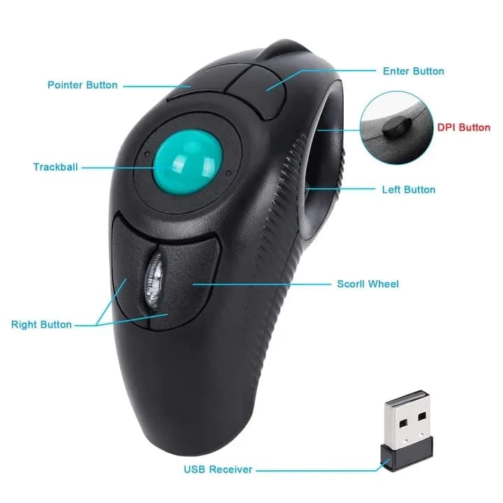 welspo Wireless USB Finger Trackball Mouse with Green Ball | Ambidextrous Laser Sensor thumbnail 3