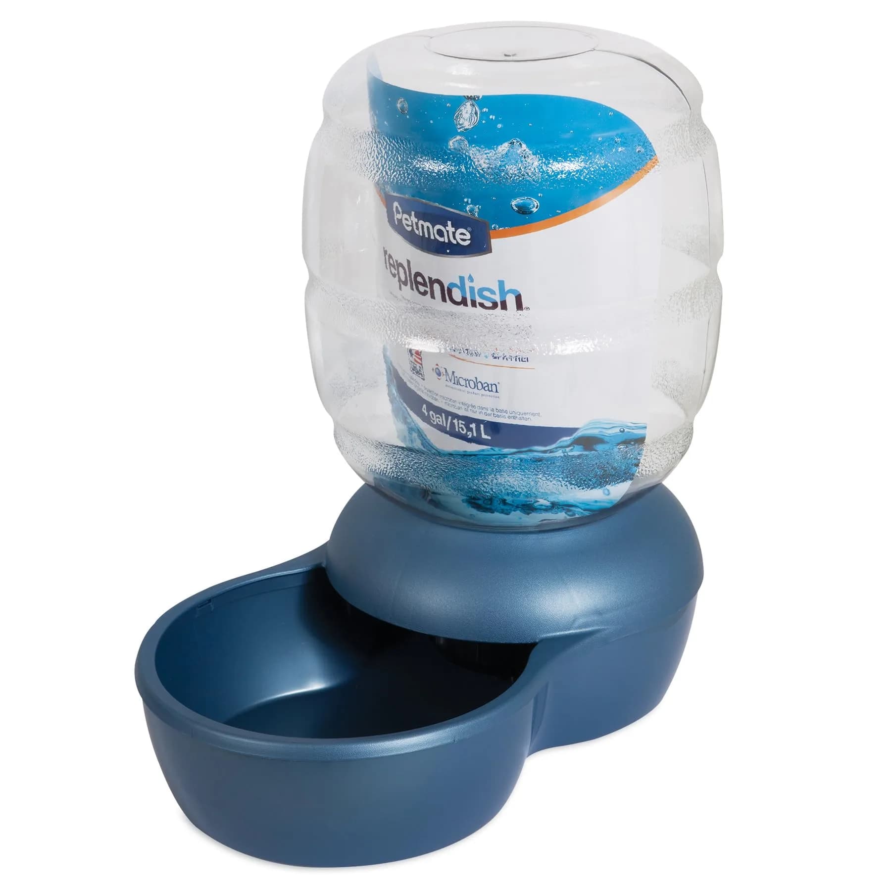 Petmate Replendish Gravity Waterer 2.5 Gallon (9.5L) Blue | Continuous Filtered Water Supply for Dogs & Cats — Blue / 4 GAL