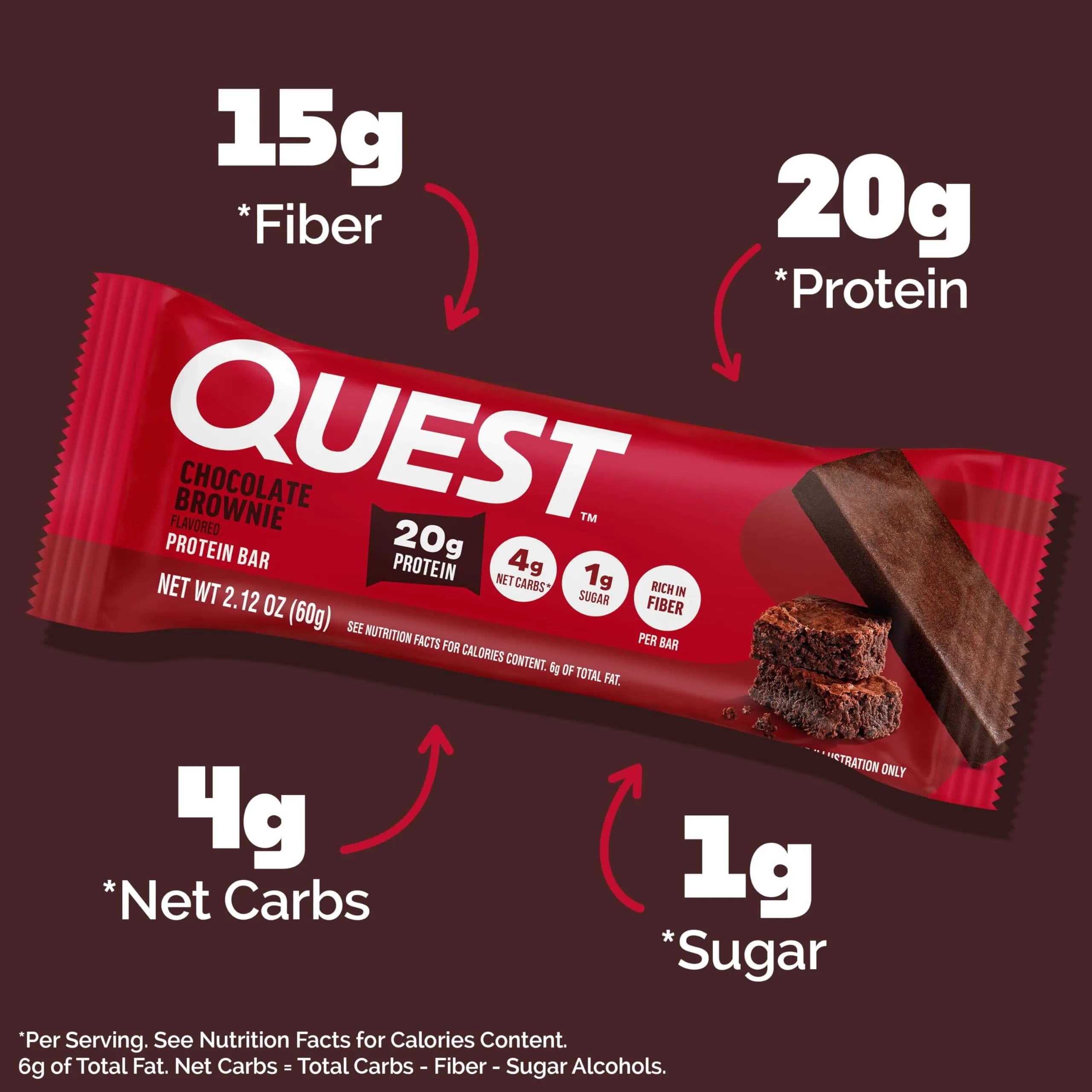 Quest Chocolate Brownie Protein Bar 20g Protein 12 Count | High Protein Snack for Indian Fitness Goals thumbnail 2