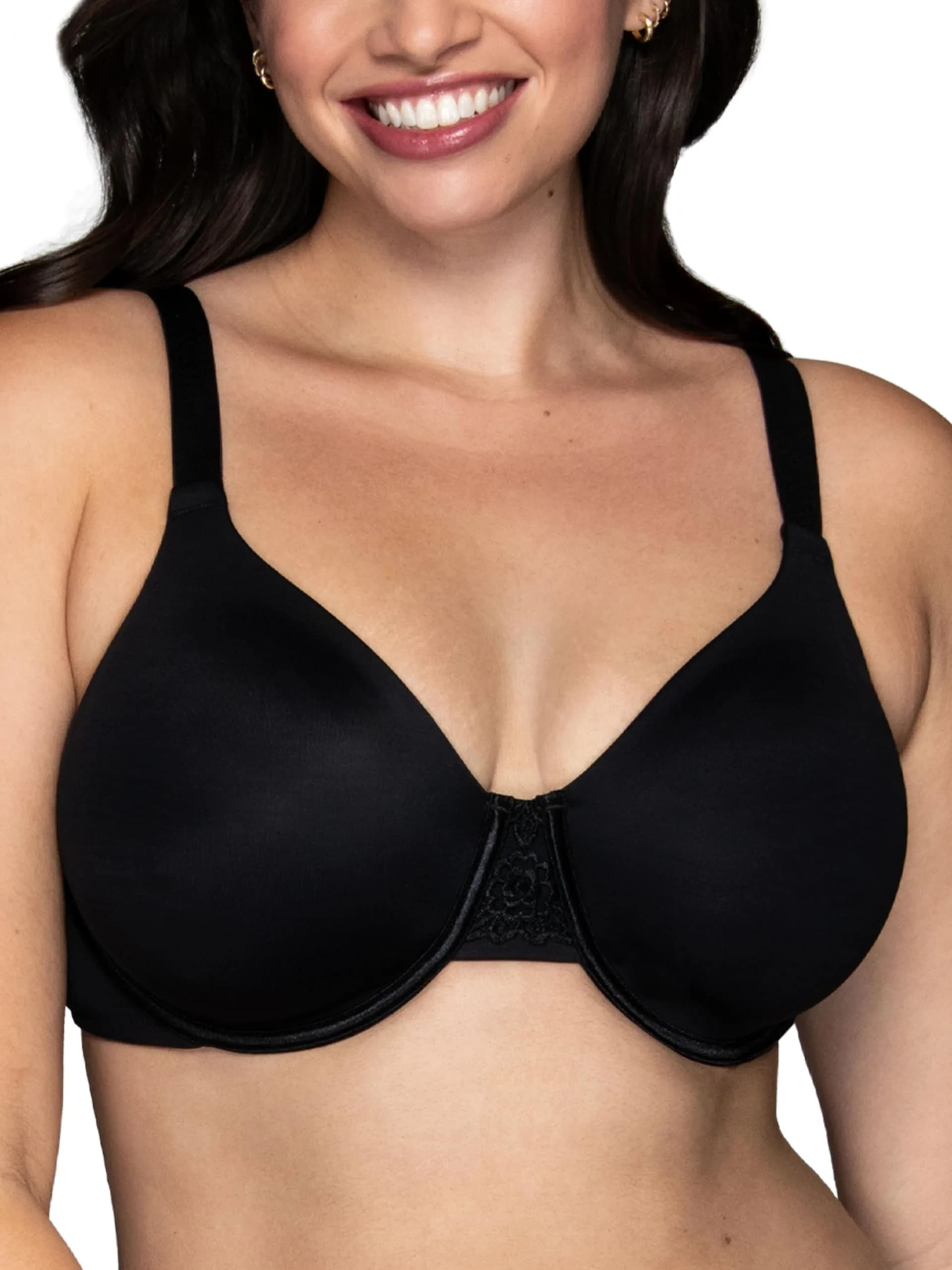 Vanity Fair Women's Beauty Back Smoothing Minimizer Bra, 40DDD | Reduces Bust Line Up to 1.5" with Seamless Support — Midnight Black / 36DD