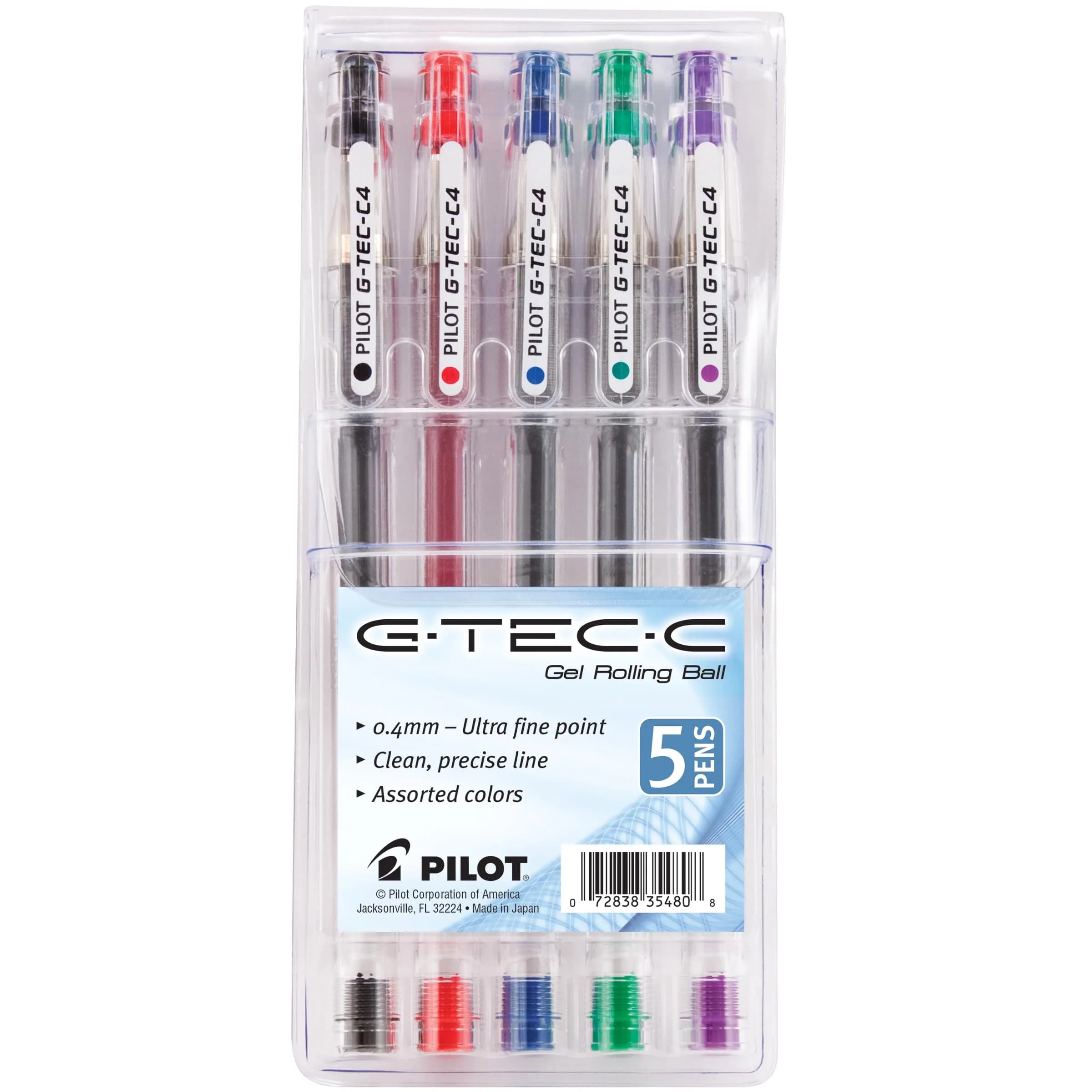 PILOT G-Tec-C Gel Ink Pens 5-Pack | Ultra-Fine 0.4mm, Assorted Colors, Precise Control