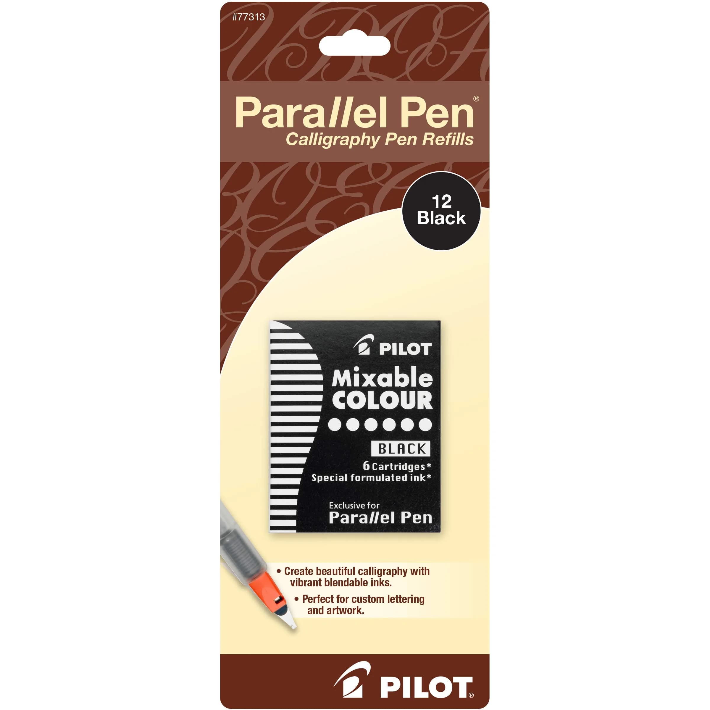 PILOT Parallel Mixable Color Ink Refills for Calligraphy Pens - Black Ink, 12-Pack - main product image