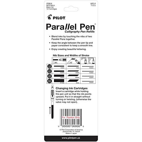 PILOT Parallel Mixable Color Ink Refills for Calligraphy Pens - Black Ink, 12-Pack thumbnail 2