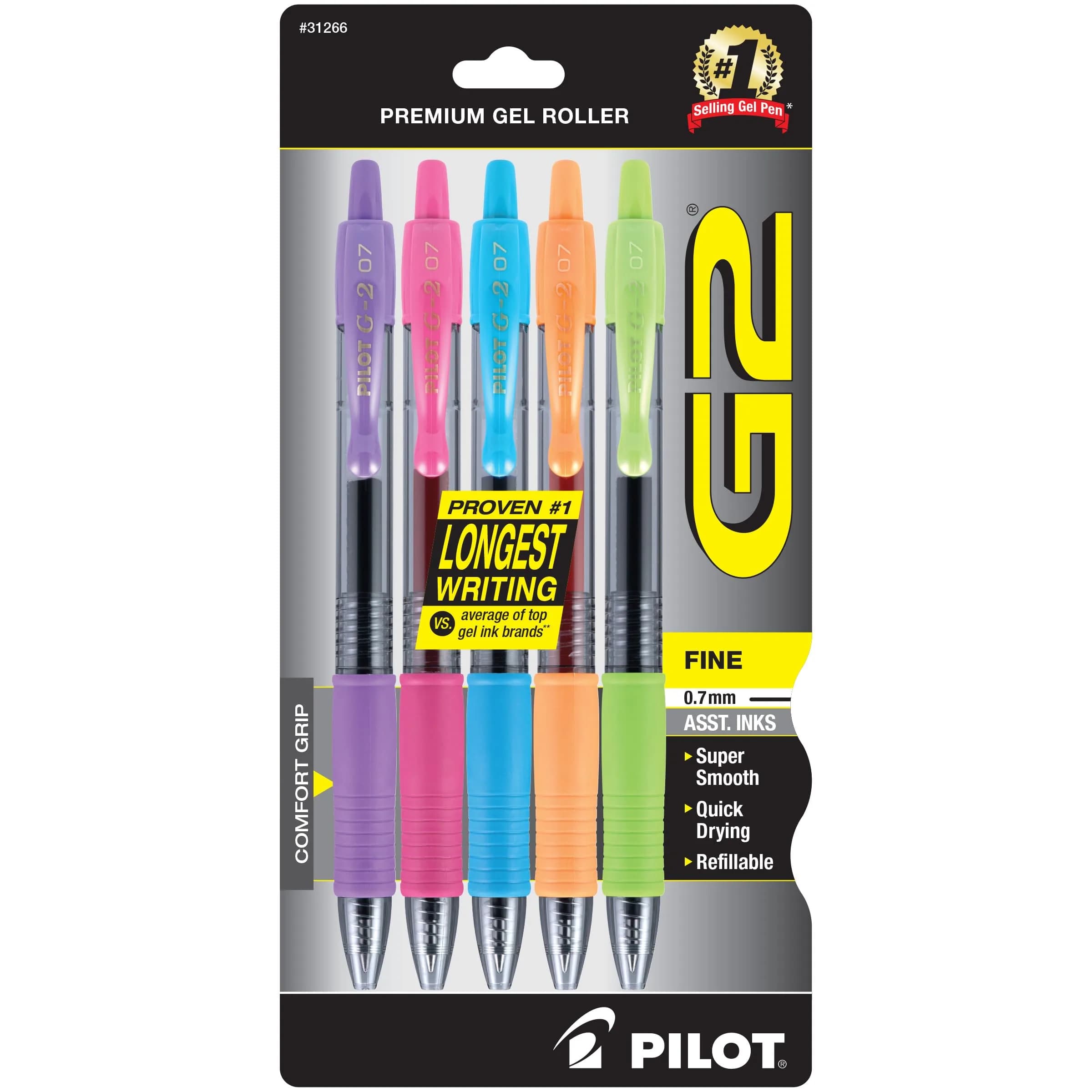 Pilot G2 Premium Gel Ink Rollerball Pens Fine Point 0.7mm Assorted Colors 5-Pack | Smooth Writing for Students & Office — Assorted Fashion
