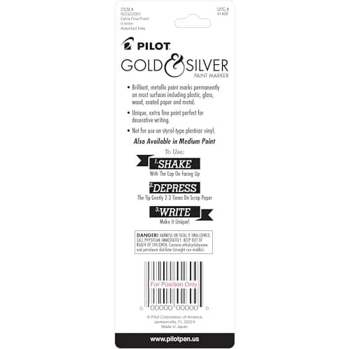 PILOT Extra Fine Point Permanent Markers, Gold/Silver Ink | Precise, Fade-Resistant, 2-Pack thumbnail 2