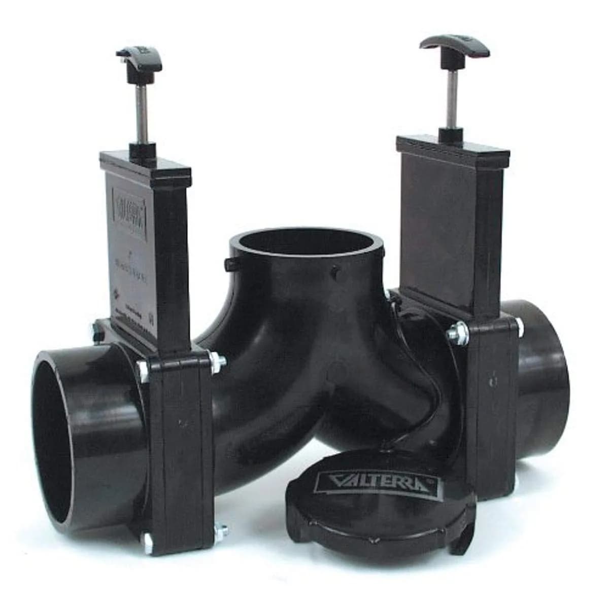 Valterra T84 3" Hub x 3" Hub x 3" Bay with Cap Double Ell Rotating Valve Assembly,Black | Heavy-Duty Replacement Part - main product image