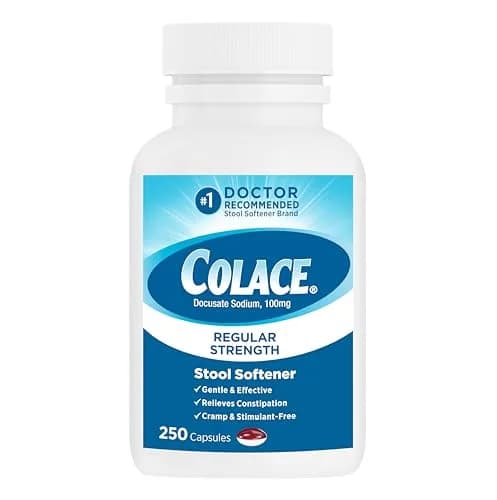 Colace Regular Strength Stool Softener Capsules 100 mg (250 Count) | Gentle Constipation Relief for Adults thumbnail 1