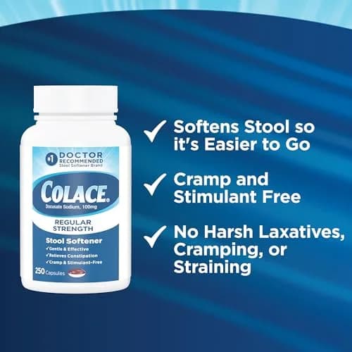Colace Regular Strength Stool Softener Capsules 100 mg (250 Count) | Gentle Constipation Relief for Adults thumbnail 6