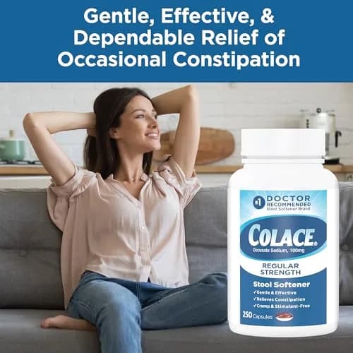 Colace Regular Strength Stool Softener Capsules 100 mg (250 Count) | Gentle Constipation Relief for Adults thumbnail 4