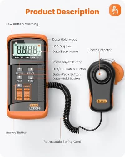 Dr.meter LX1330B Digital Illuminance Light Meter 200,000 Lux | High Precision Fast Response thumbnail 7
