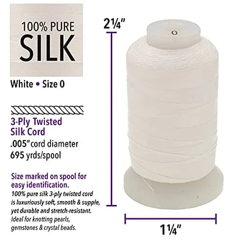 The Beadsmith Pure Silk Cord White Size 0 0.152 mm (0.006”) 600 Yards (1800 ft) | Luxury Jewelry Stringing thumbnail 3