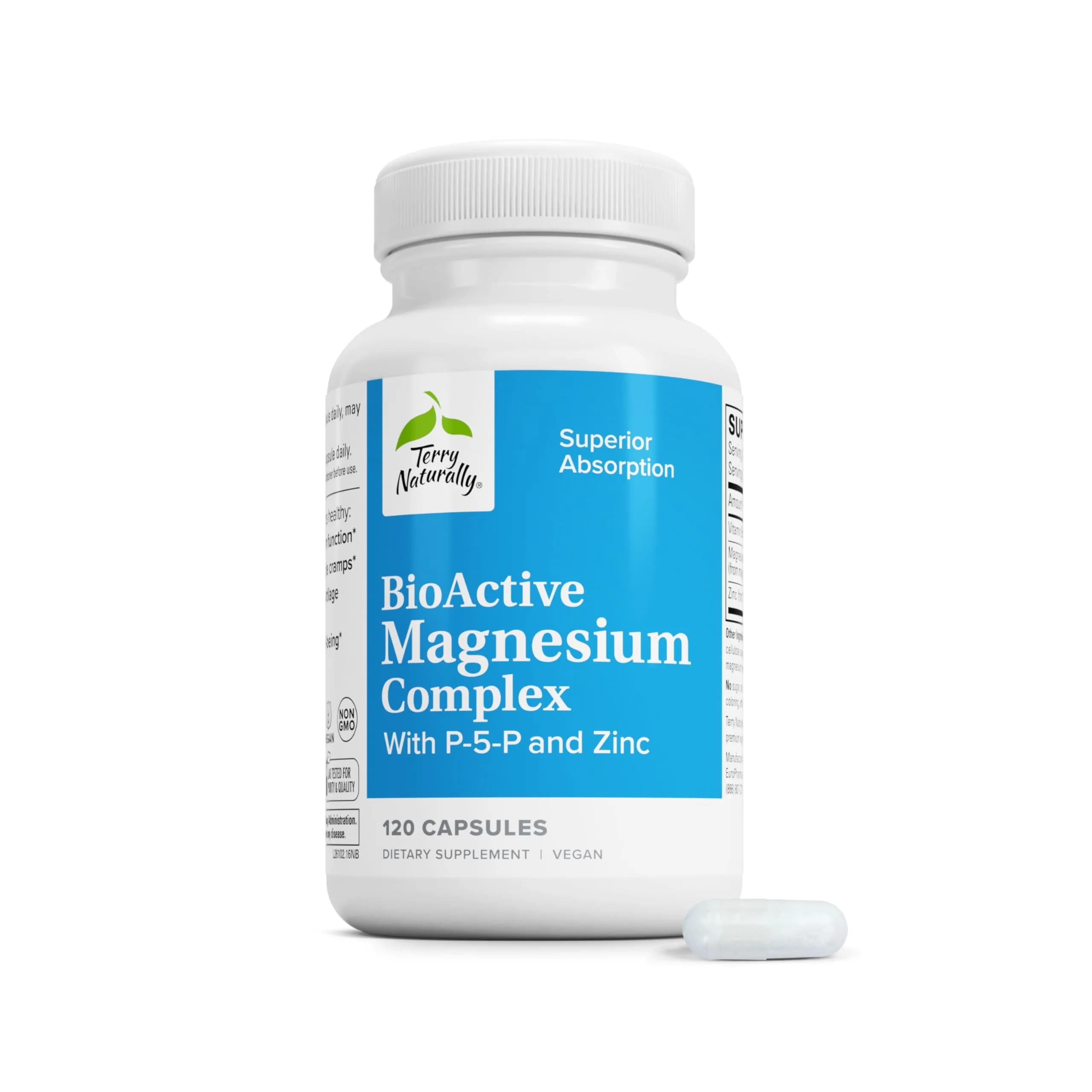 Terry Naturally BioActive Magnesium Glycinate 550mg | Supports Sleep & Stress, 120 Vegan Capsules - main product image