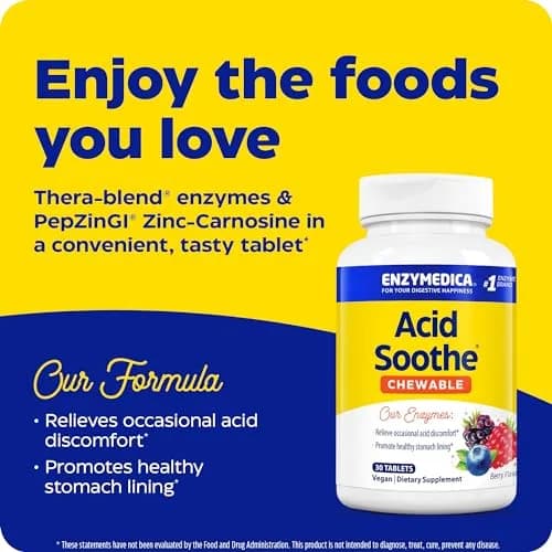 Enzymedica Acid Soothe Chewable Supplement for Women & Men - 30 Tablets | Supports Digestive Comfort & Heartburn Relief thumbnail 4
