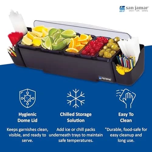 San Jamar Dome Garnish Center 5 Tray with Caddies, 9 Pints (1.125 Gallon / 1.06 Liters) | Professional Bar Condiment Organizer thumbnail 6