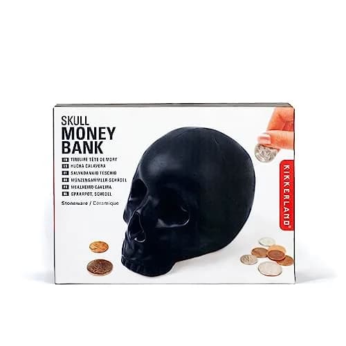 Kikkerland Skull Coin Bank | Halloween Skull Money Saver Box, Stoneware, 4.5 x 6 inches thumbnail 1