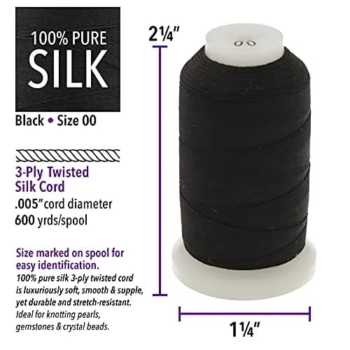 The Beadsmith Pure Silk Cord – Black, Size 00 | Luxurious 0.127mm 695 Yards for Jewelry & Crafts thumbnail 7