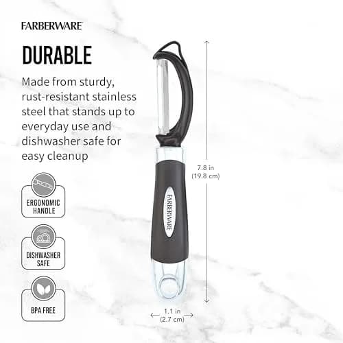 Farberware Pro2 Euro Vegetable Peeler with Swivel Blade & Bud Remover, 20cm (7.87in) | Razor-Sharp Stainless Steel thumbnail 2
