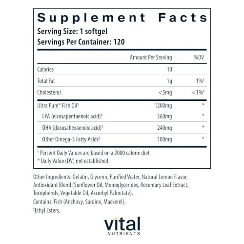 Vital Nutrients Ultra Pure Fish Oil 700, 120 Softgels | Supports Heart, Brain & Joints thumbnail 2