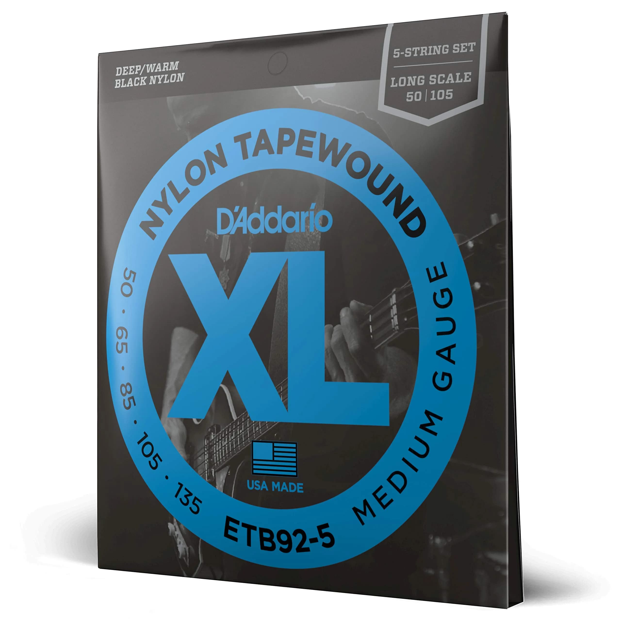 D'Addario Tapewound Bass Strings ETB92M Medium Scale 50-105 | Warm Deep Tone for Bass Guitars — Medium, 50-135 (5-String) / Long Scale