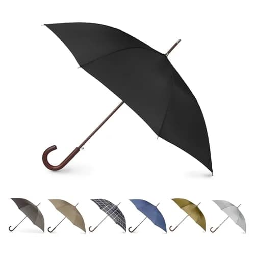 Totes Auto Open Water Repellent Stick Umbrella with Classic Wood J Hook Handle | 48" Canopy, Water-Resistant, Auto Open thumbnail 1