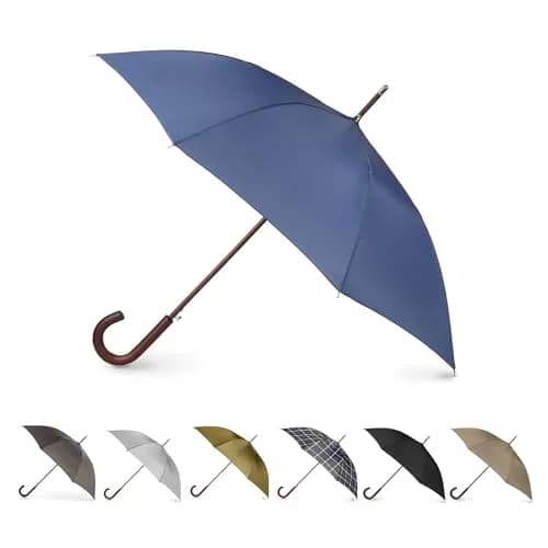 Totes Auto Open Water Repellent Stick Umbrella with Classic Wood J Hook Handle | 122 cm (48") Arc thumbnail 1