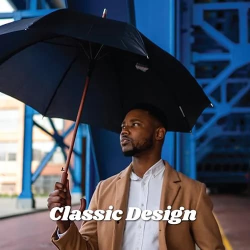 Totes Auto Open Water Repellent Stick Umbrella with Classic Wood J Hook Handle | Elegant, Durable & Rain-Ready thumbnail 4