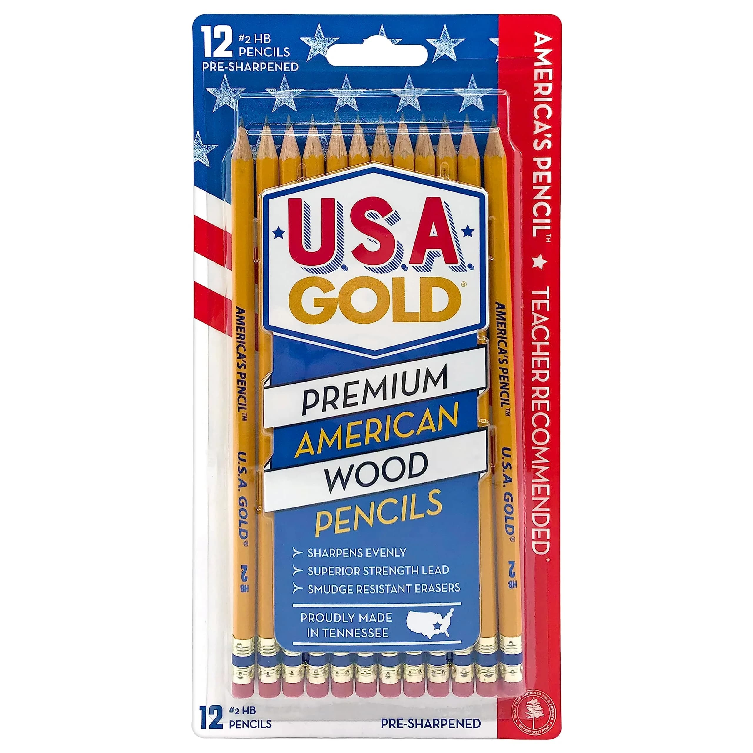 Write Dudes USA Gold Premium Cedar #2 Pencils 12-Count (7mm) | Made from Genuine American Cedar - main product image