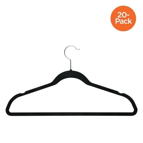 Honey-Can-Do Ultra-Thin Non-Slip Velvet-Touch Hangers, Black, 20-Pack | Space-Saving Suit Hangers thumbnail 2