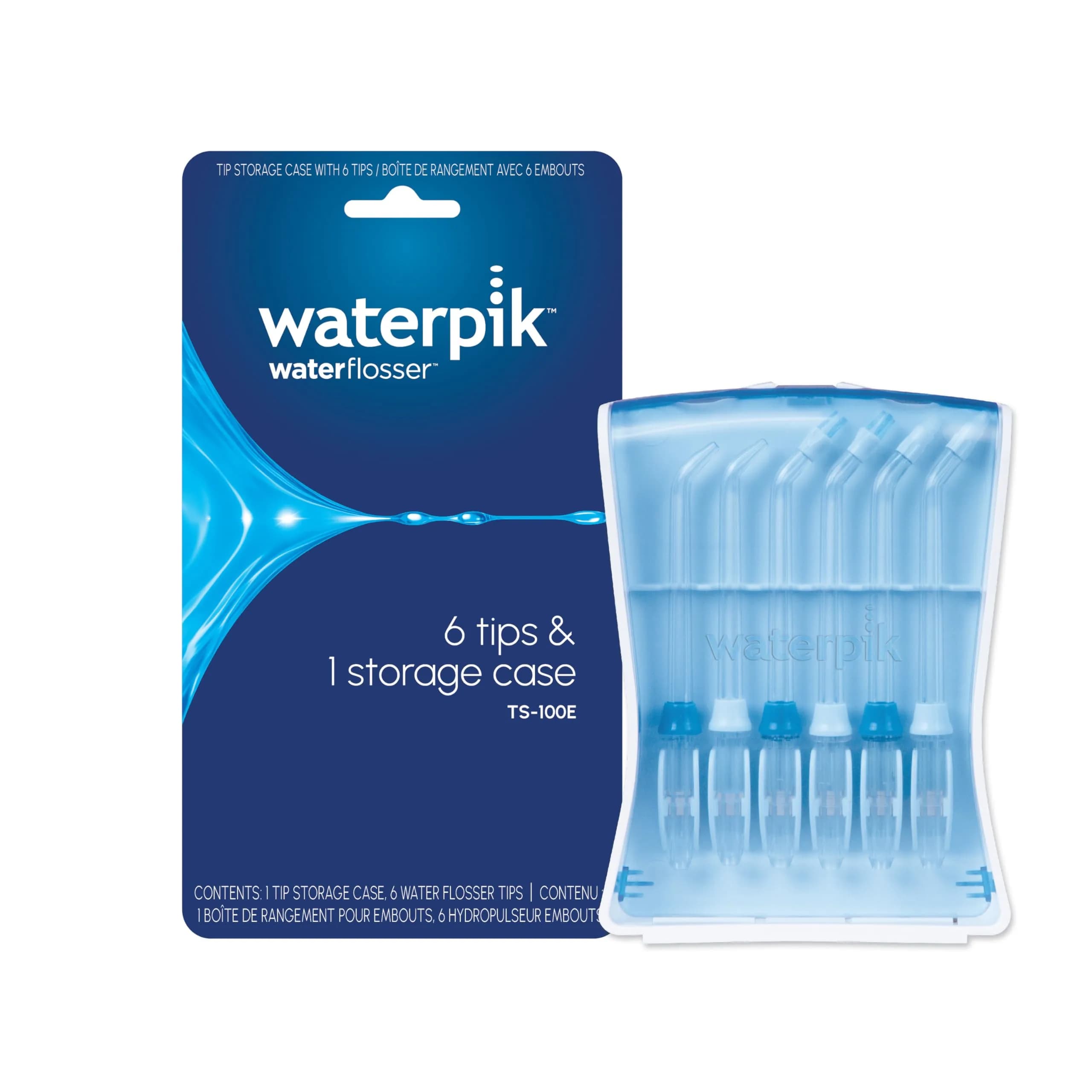 Waterpik 6 Replacement Tips with Case for Hygienic Storage & Travel TS-100E | Genuine Waterpik Tips for Oral Care - main product image