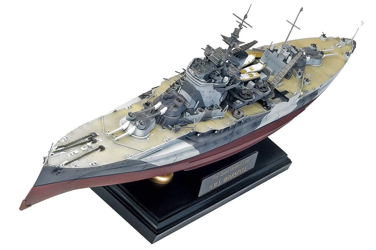 Academy Queen Elizabeth Class H.M.S. Warspite Boat Model Building Kit | 1/350 Scale, WWII Version, Waterline Display — Multi-colored