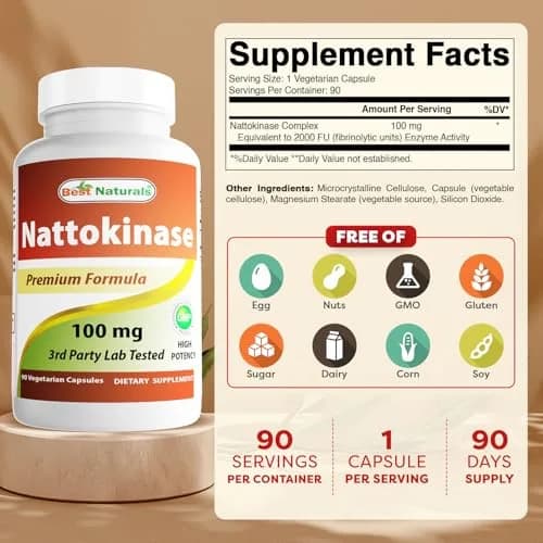 Best Naturals Nattokinase 2000 FU 100 Mg | Circulatory Support Vegetarian Capsules thumbnail 2
