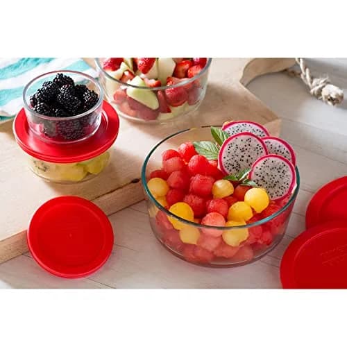Pyrex Simply Store 1 Cup Round Glass Food Storage Container with Red Lid | 237ml (8 fl oz) thumbnail 2