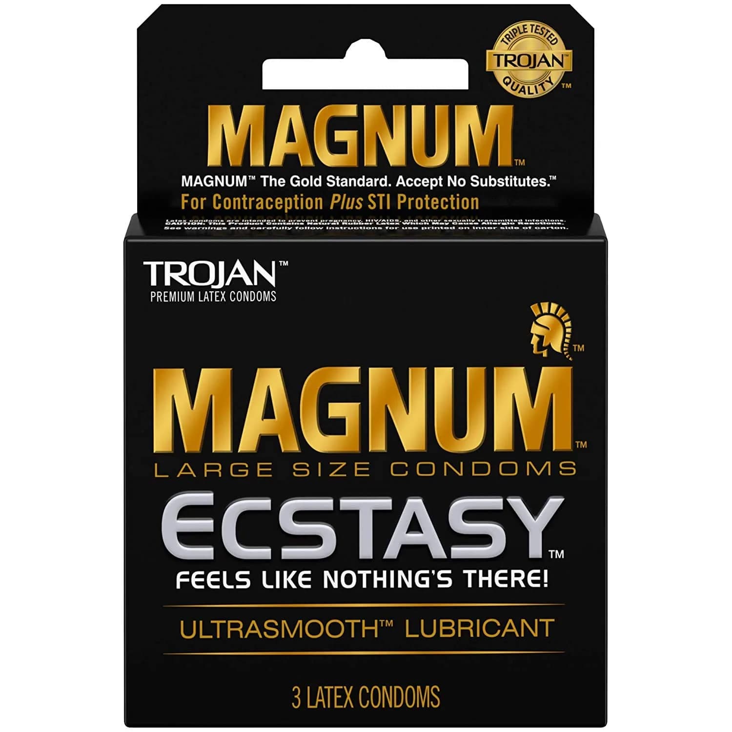 Trojan Magnum Ecstasy Large Size Condom 3 Count | Extra Large, Lubricated, USA Import - main product image