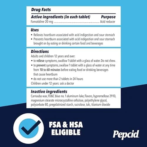 Pepcid AC Maximum Strength Tablets, 20mg Famotidine, 25 Count | Fast-Acting Heartburn Relief thumbnail 9